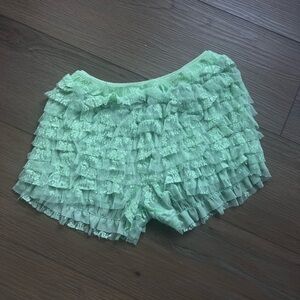 Free People Mint Layered Ruffle Shorts